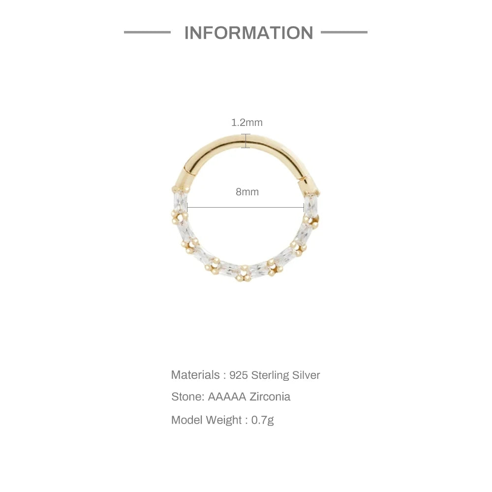 925 Sterling Silver Shimmering CZ Zircon Pave Daith Hoop Earring