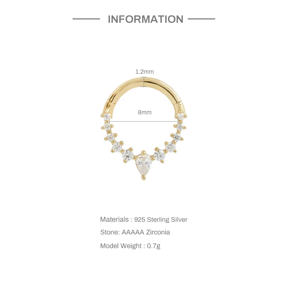 925 Sterling Silver Shimmering CZ Zircon Pave Daith Hoop Earring