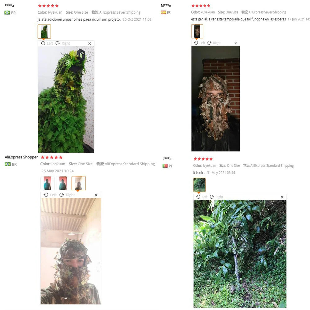 Camouflage Maple Leafy 3D Face Mask Ghillie Suit – Camo Hood with Gloves for Hunting, Fishing, & Outdoor Adventures