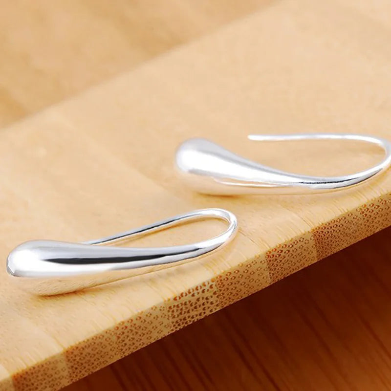 925 Sterling Silver Water Drop Pendants Hoop Earrings