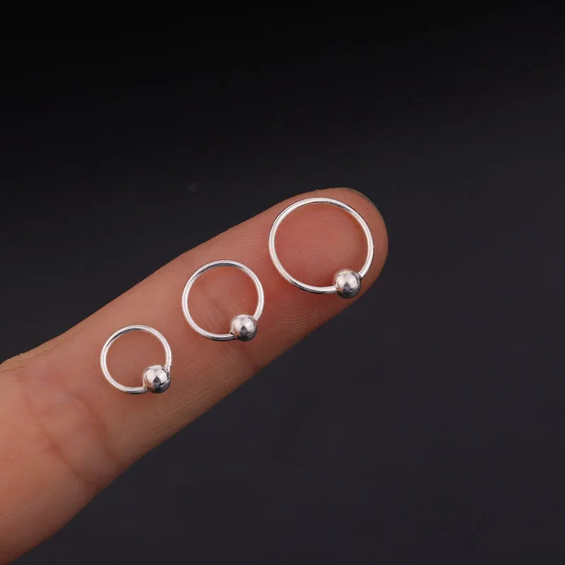 Silver Ball End Hoop BCR Twist Captive Bead Ring