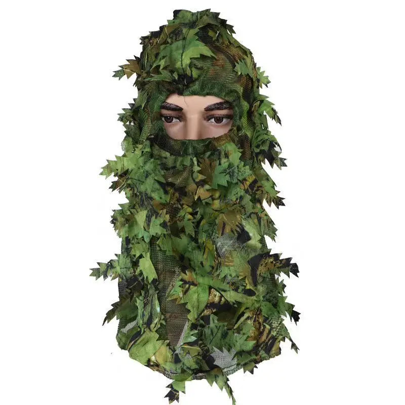 Camouflage Maple Leafy 3D Face Mask Ghillie Suit – Camo Hood with Gloves for Hunting, Fishing, & Outdoor Adventures
