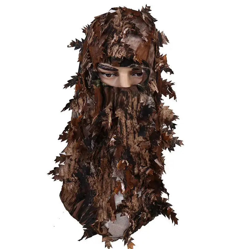 Camouflage Maple Leafy 3D Face Mask Ghillie Suit – Camo Hood with Gloves for Hunting, Fishing, & Outdoor Adventures