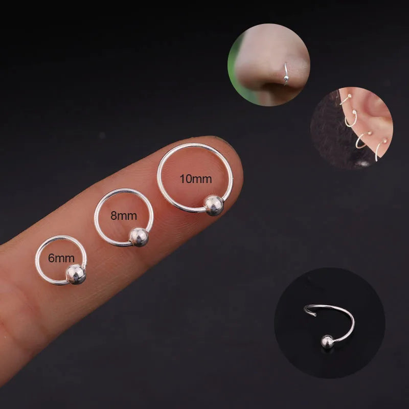 Silver Ball End Hoop BCR Twist Captive Bead Ring