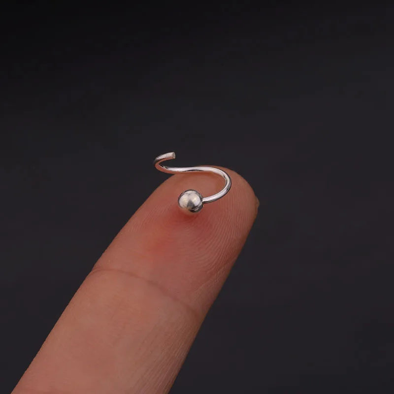 Silver Ball End Hoop BCR Twist Captive Bead Ring