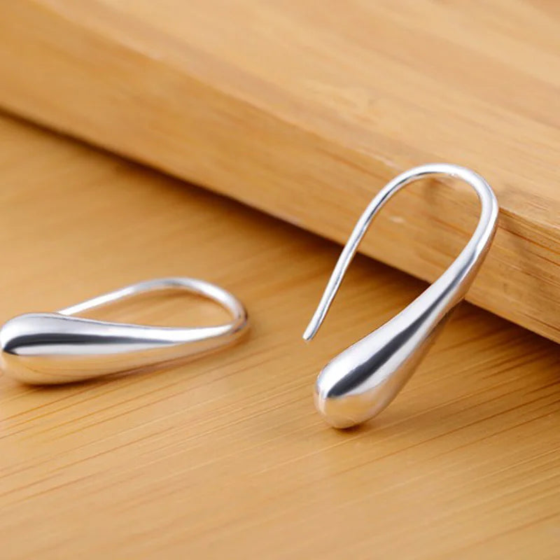 925 Sterling Silver Water Drop Pendants Hoop Earrings