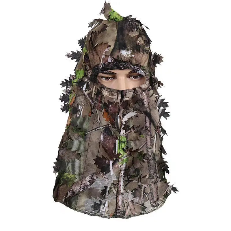 Camouflage Maple Leafy 3D Face Mask Ghillie Suit – Camo Hood with Gloves for Hunting, Fishing, & Outdoor Adventures