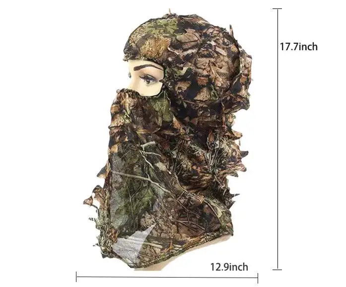 Camouflage Maple Leafy 3D Face Mask Ghillie Suit – Camo Hood with Gloves for Hunting, Fishing, & Outdoor Adventures