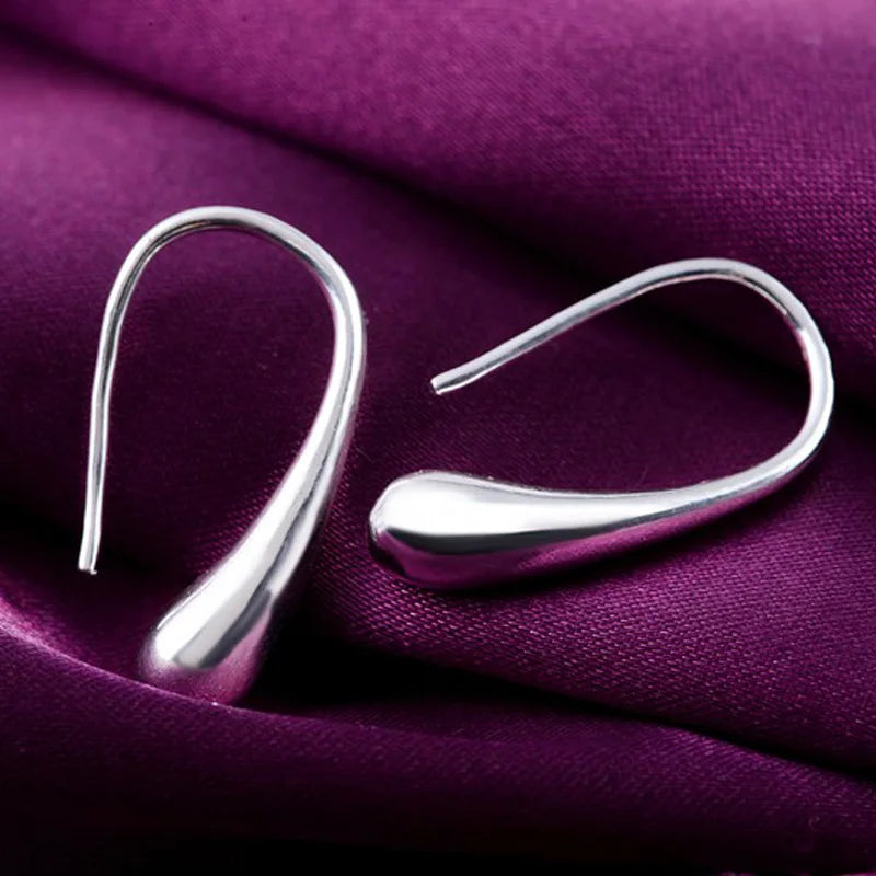 925 Sterling Silver Water Drop Pendants Hoop Earrings