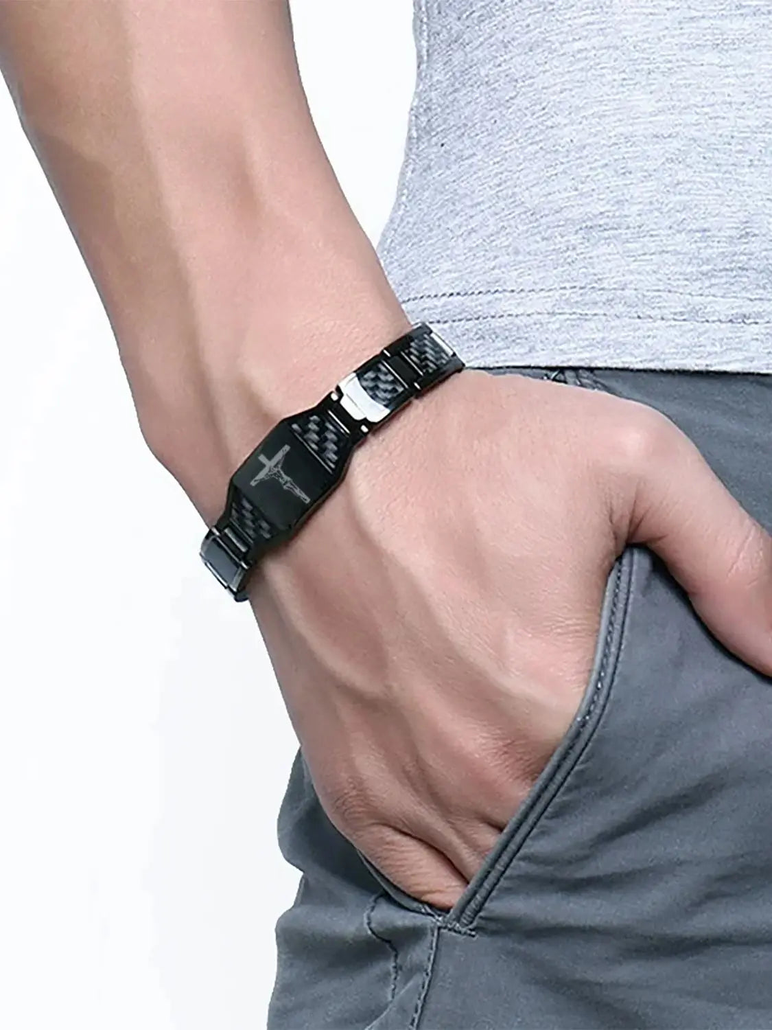 New in Men's Therapeutic Magnetic Bracelet Stainless Steel Black Jewelry Accessories with magnet Germanium Charms Gifts