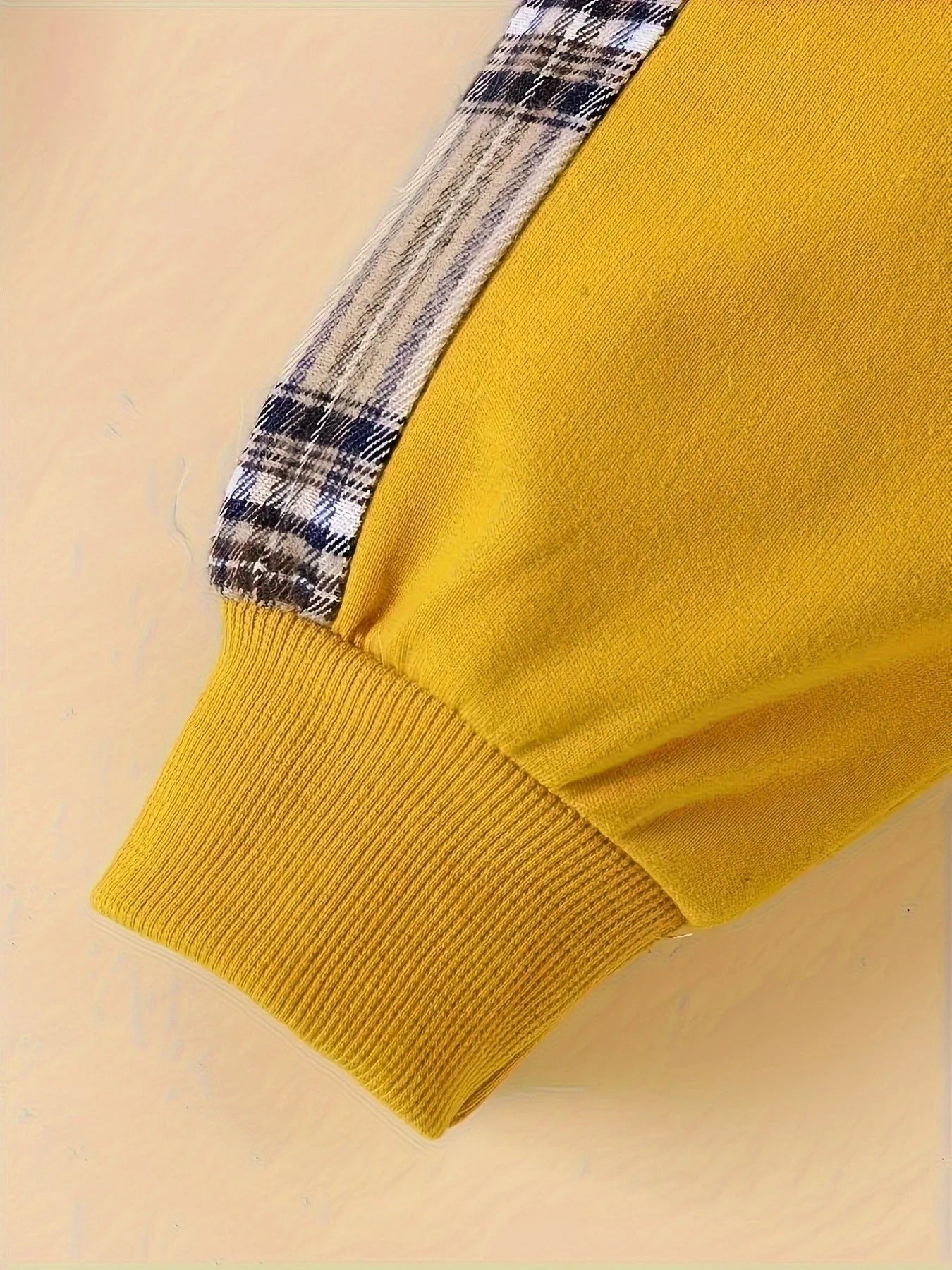 Plaid Teddy Bear Patch Embroided Long Sleeved Set Pullover