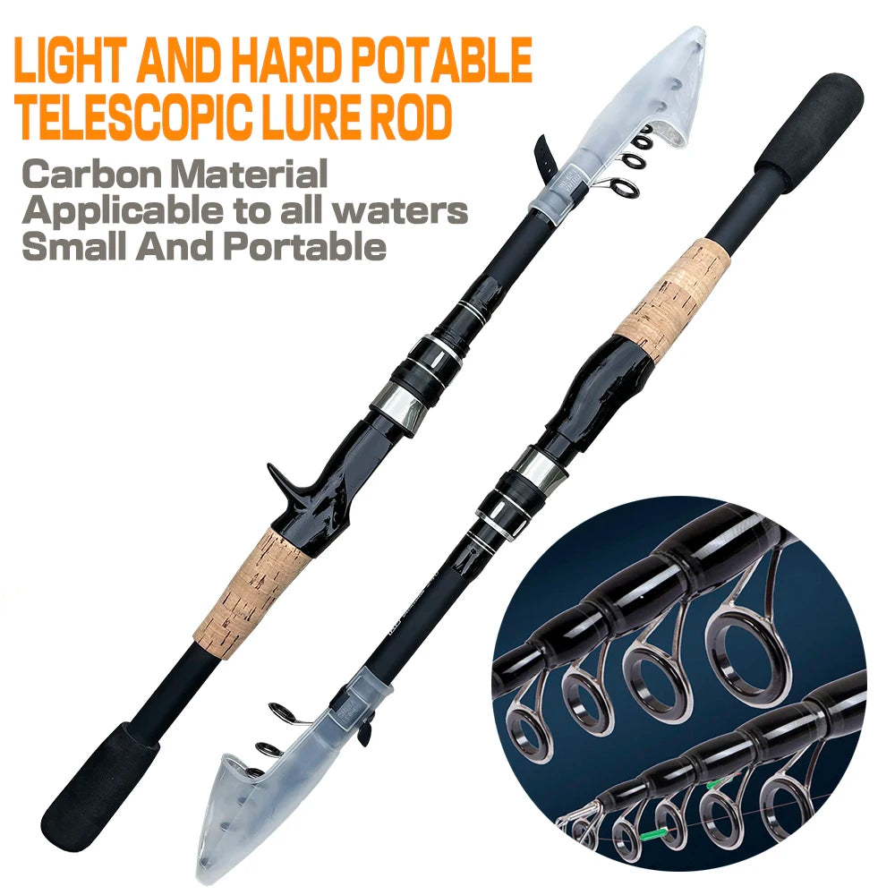Baitcasting Lure Fishing Rod – Lightweight Telescopic Design with Wooden Handle