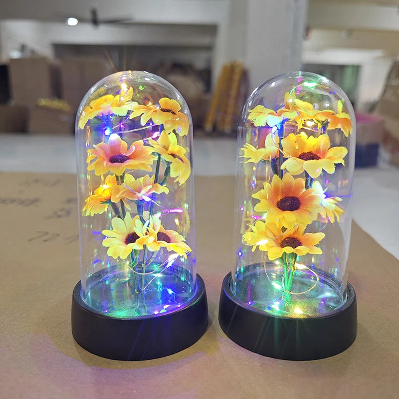 Sunflower Night Light with Eternal Flower LED Glass Cover