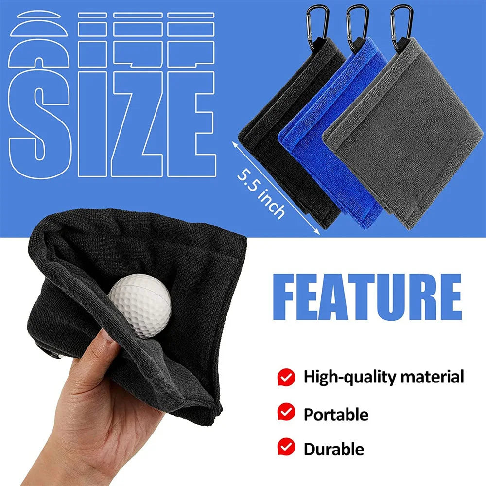 Square Microfiber Golf Ball Cleaning Towel with Carabiner Hook