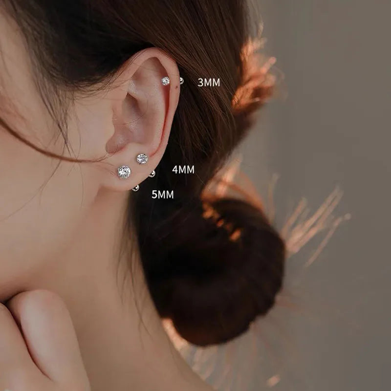 3 Pairs Classic Round Zirconia Stud Earrings for Women