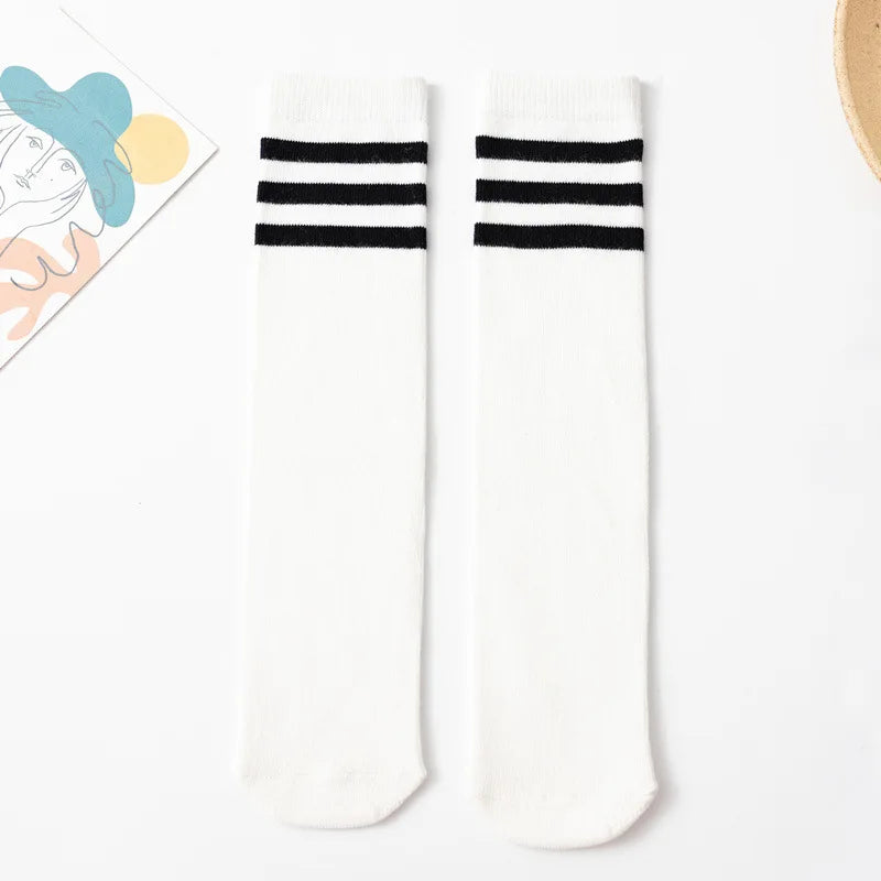 Three Stripes Knee-High Cotton Sports Socks