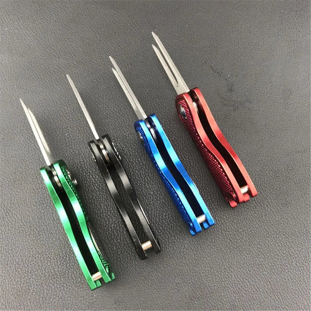 Stainless Steel Golf Divot Repair Switchblade Tool – Magnetic Pitchfork & Groove Cleaner for Greens Maintenance