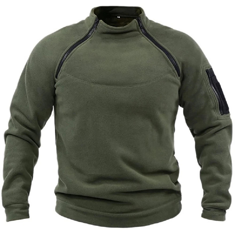 Windproof Fleece Men’s Sweatshirt – Tactical Outdoor Sportswear Jacket with Standing Collar