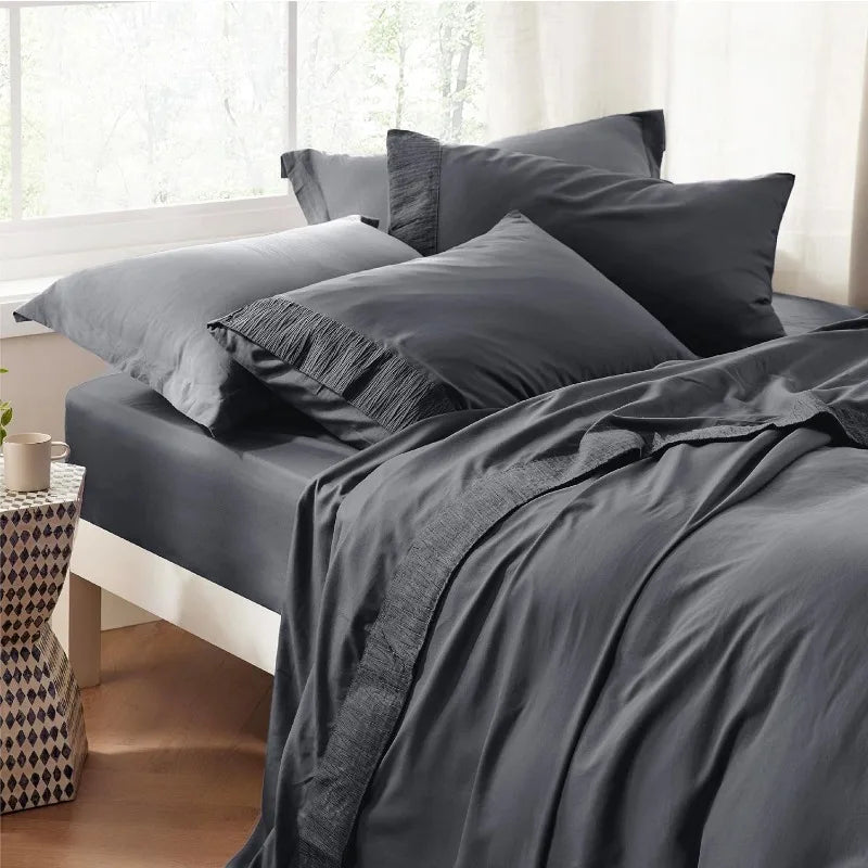 Queen Sheets Grey - for Queen Size Bed, 4 Pieces