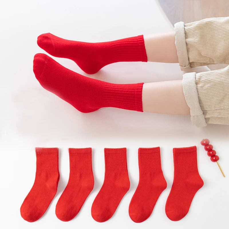 3 Pair Children’s Red Cotton Socks (Ages 3-12)