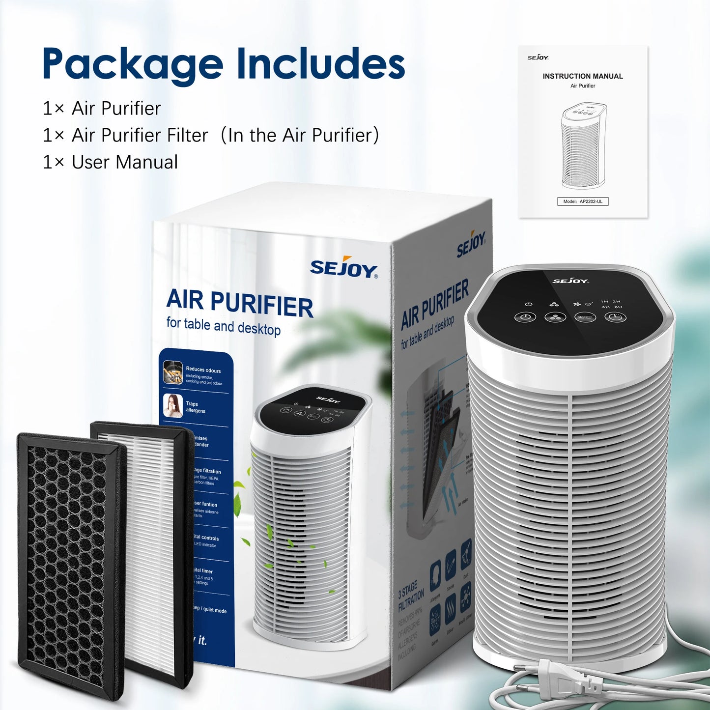 Sejoy Air Purifier with HEPA Filter and Ionizer