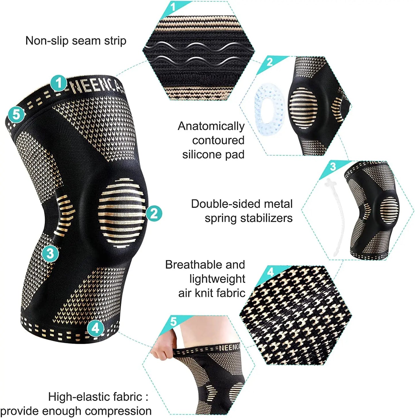 NEENCA Copper Knee Brace with Patella Gel Pad & Side Stabilizers