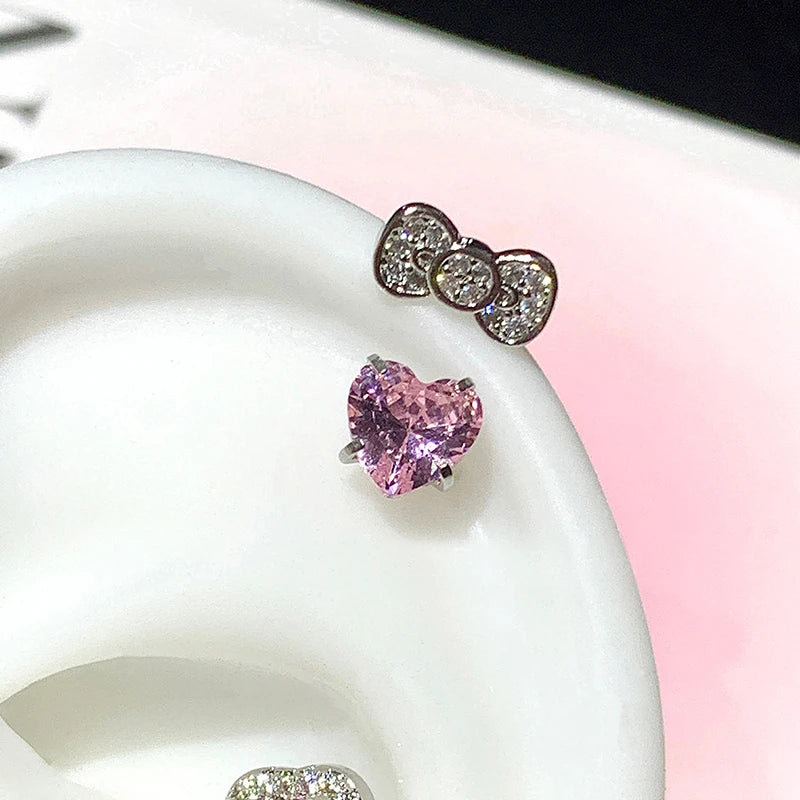 Cute Bowknot Love Heart 316L Stainless Steel Annular Ear Bone Nail Earring