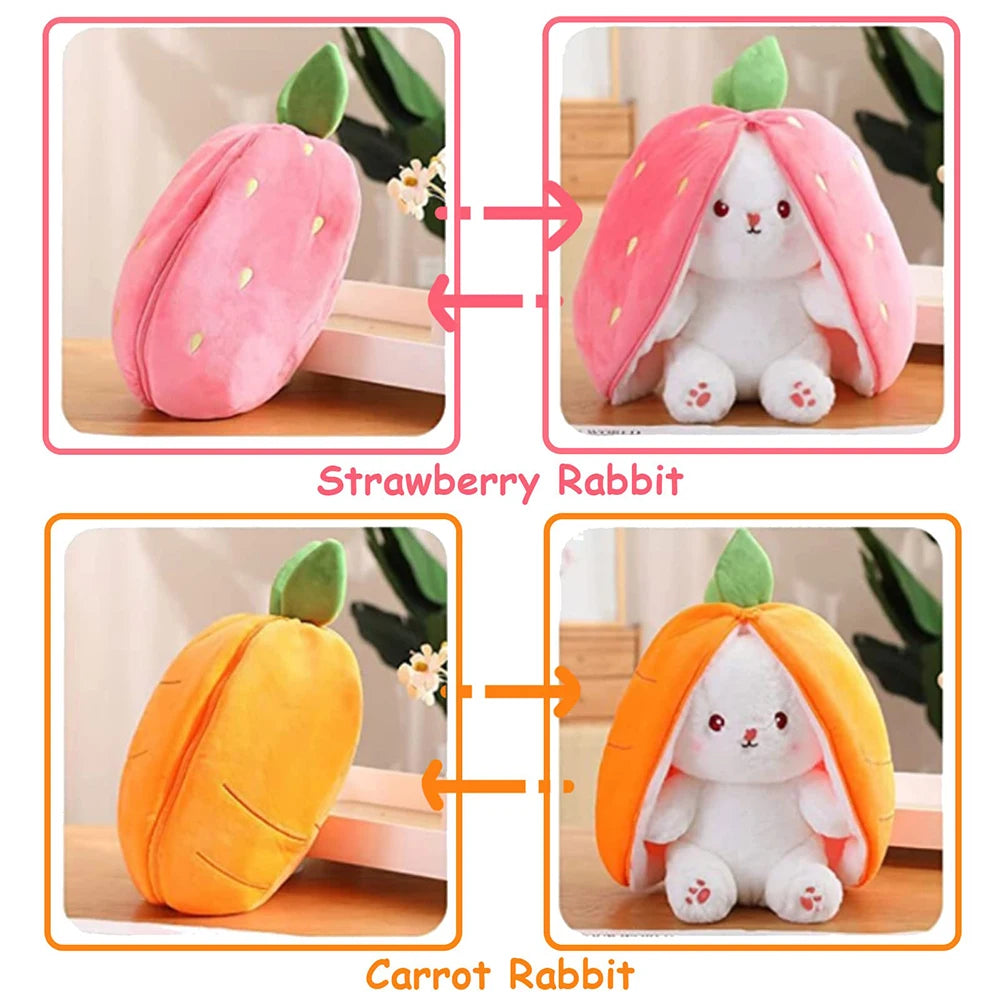 Reversible Bunny Carrot Strawberry Toy with Zipper
