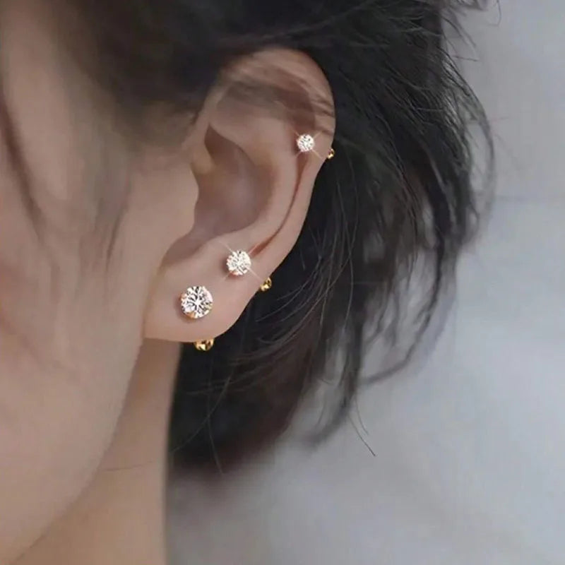 3 Pairs Classic Round Zirconia Stud Earrings for Women