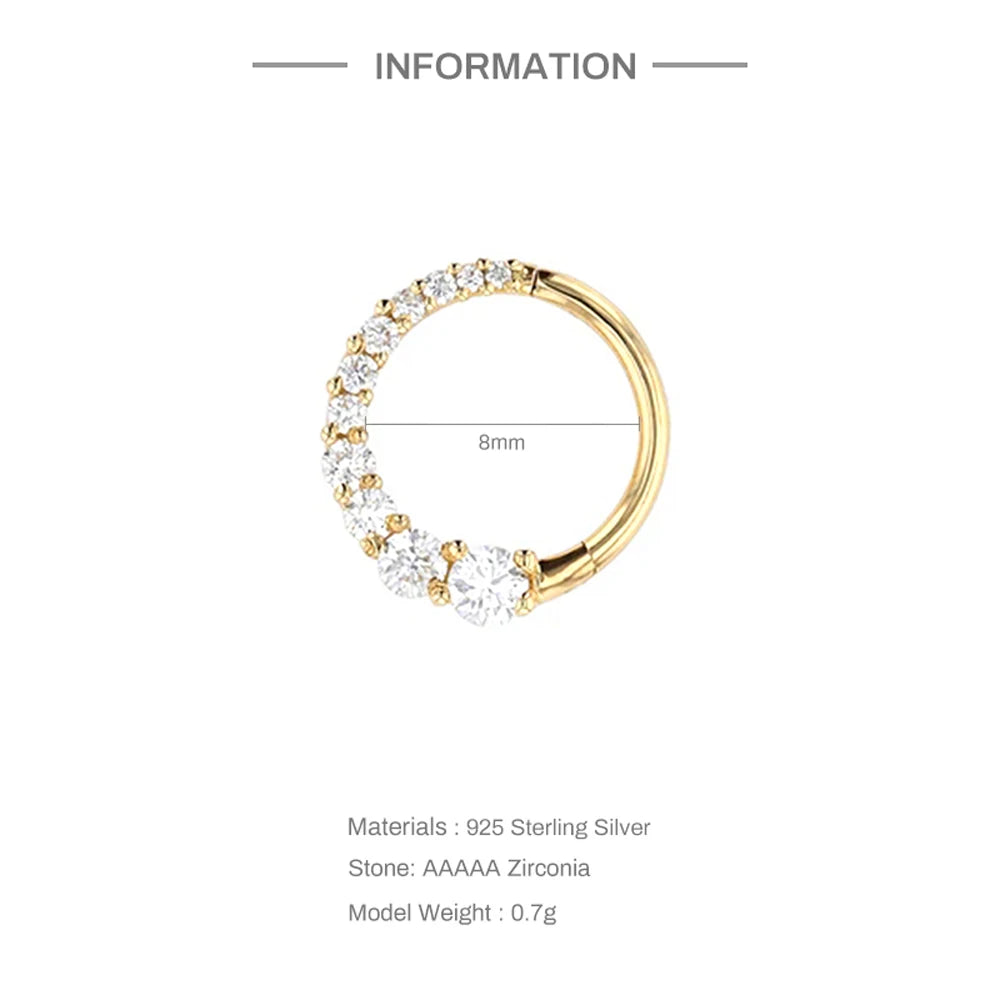925 Sterling Silver Shimmering CZ Zircon Pave Daith Hoop Earring