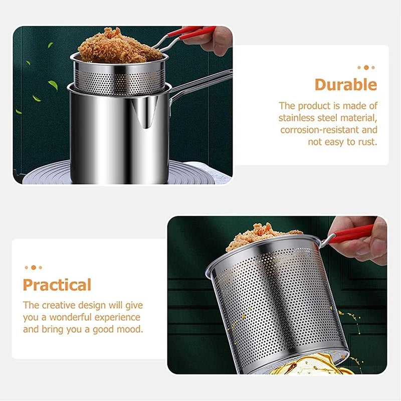 Frying Pan Set – Japanese Deep Oil-Saving Fryer with Tempura Chicken Basket