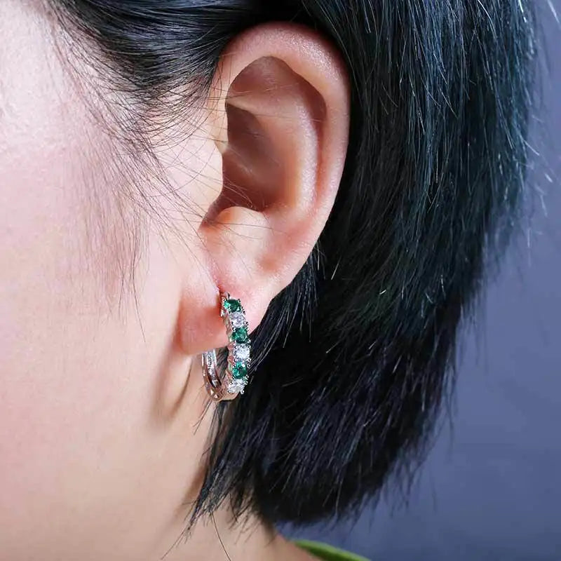 925 Sterling Silver Fashion Round Circle Clear Mosaic CZ Zircon Stud Earrings