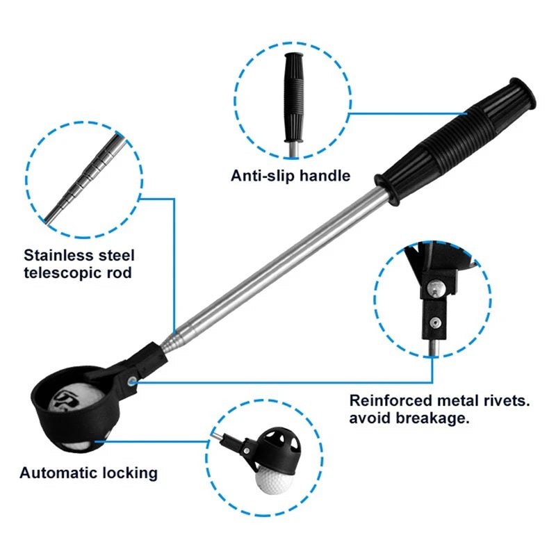 Golf Ball Retriever 8 Sections Stainless Steel Telescopic Ball Picker
