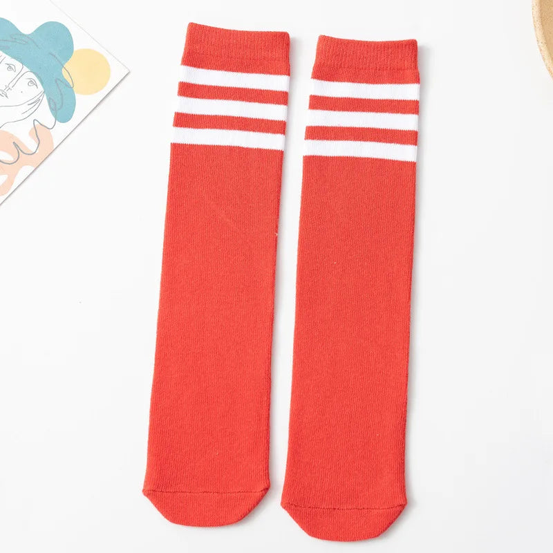 Three Stripes Knee-High Cotton Sports Socks