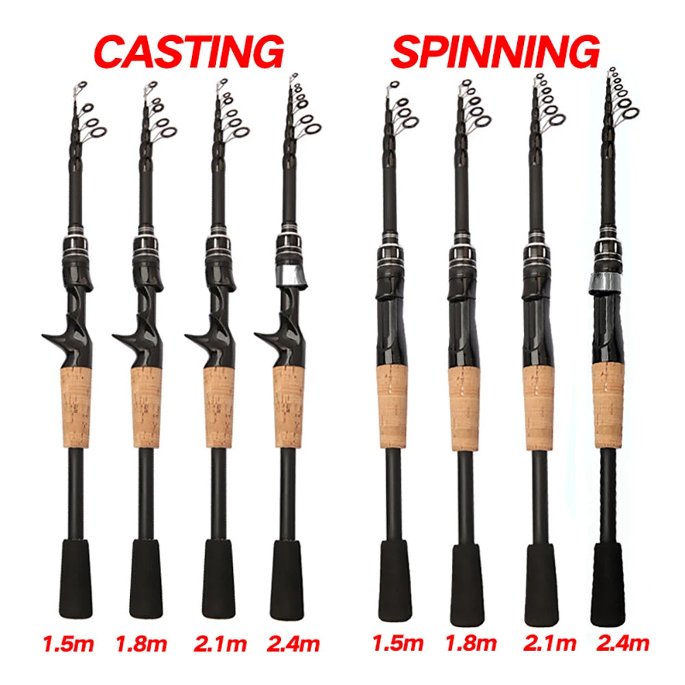 Baitcasting Lure Fishing Rod – Lightweight Telescopic Design with Wooden Handle