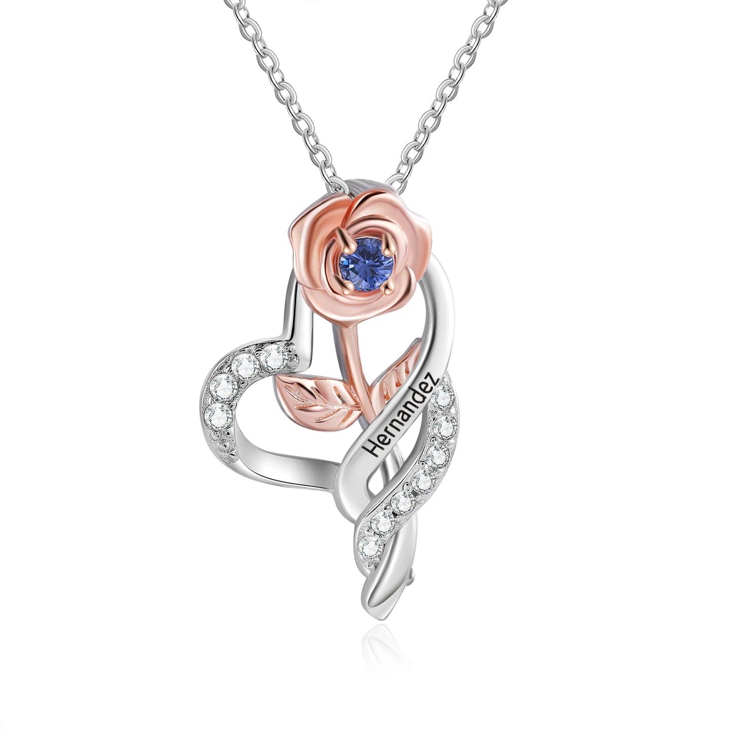 Personalized Rose Flower Pendant with Birthstone