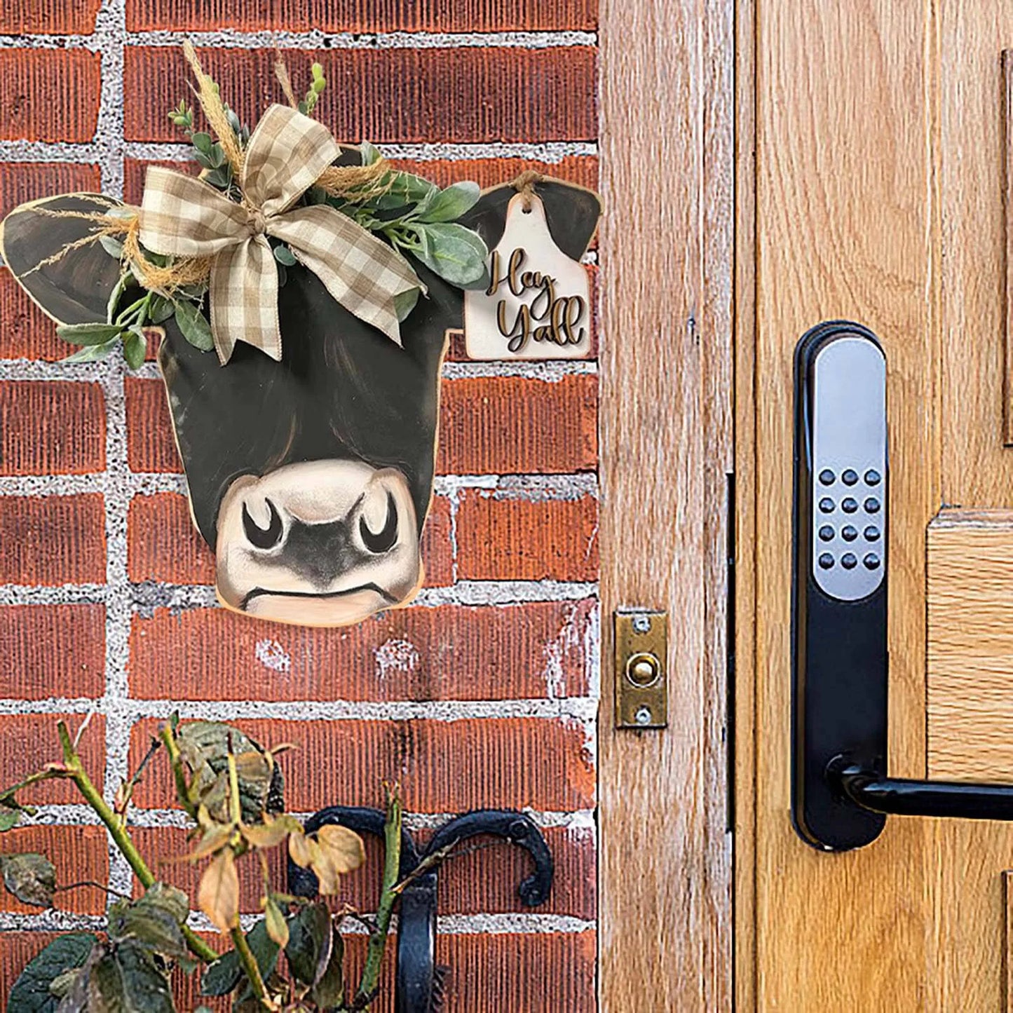 Welcome Farmhouse Cow Head Door Wreath Sign