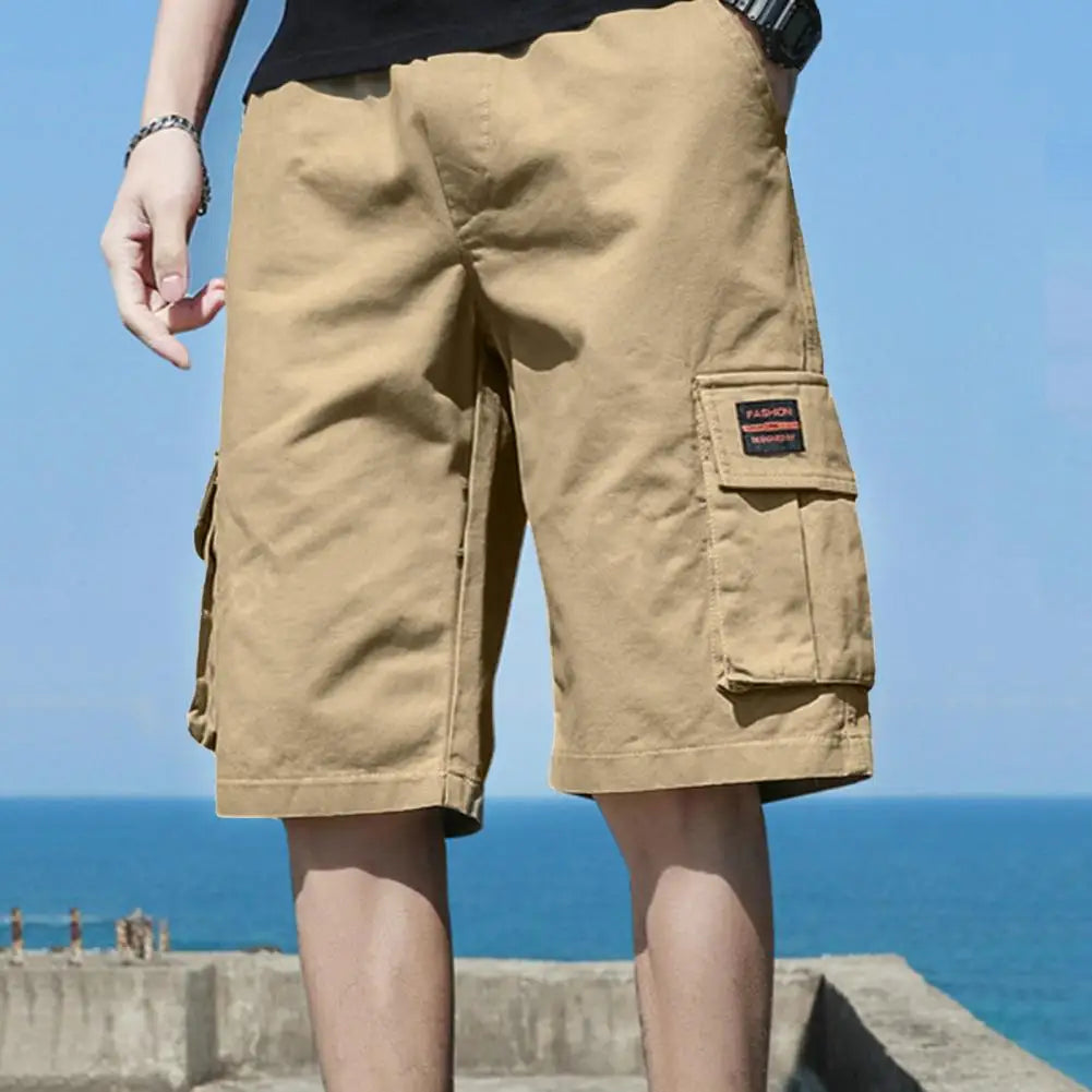Men Cargo Shorts with Multiple Pockets Elastic Waist Breathable Fabric