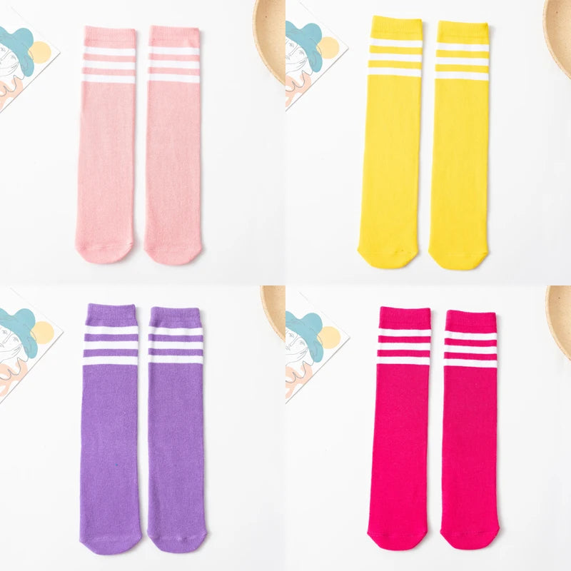 Three Stripes Knee-High Cotton Sports Socks