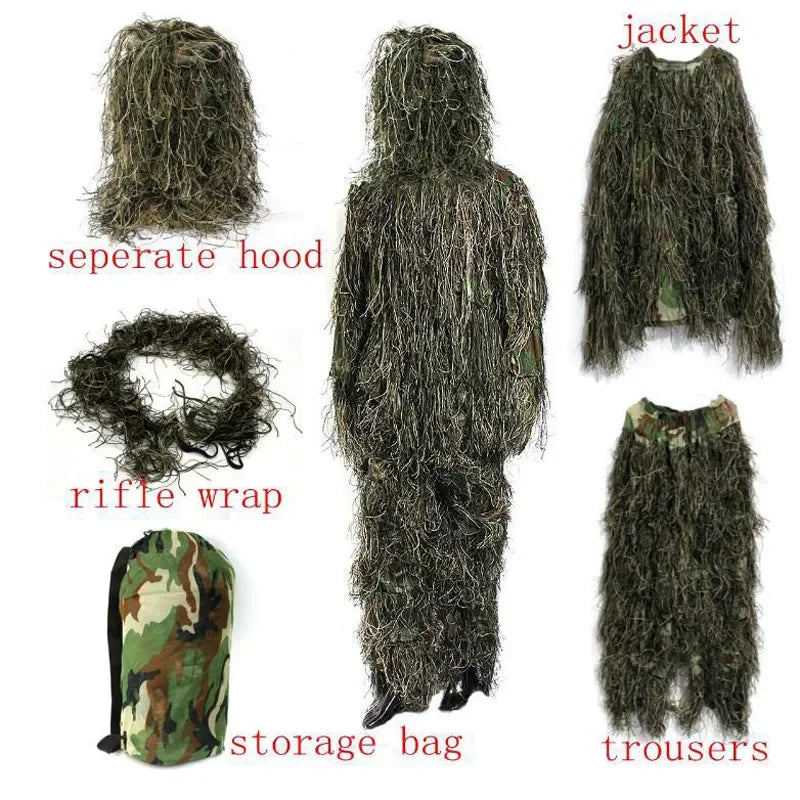 Camouflage 3D Withered Grass Ghillie Suit – 5-Piece Hunting Suit Set