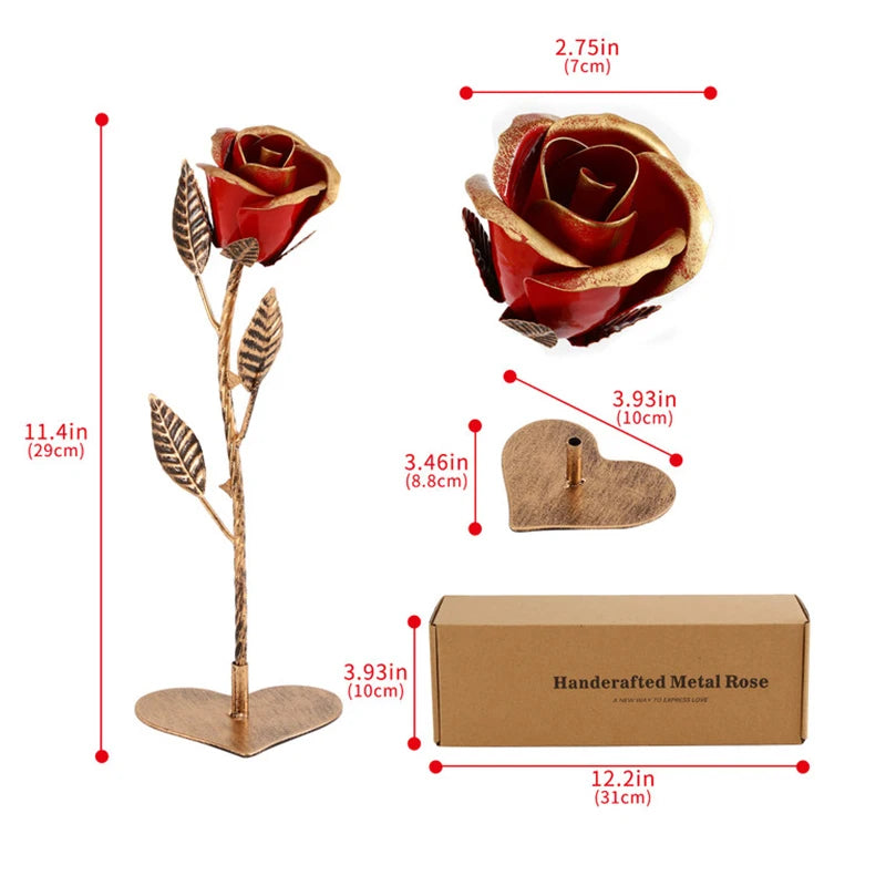 Hand-Forged Wrought Iron Red Metal Rose