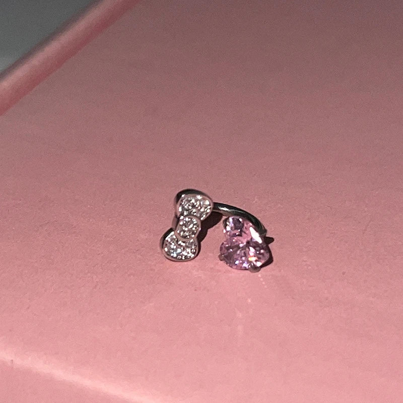 Cute Bowknot Love Heart 316L Stainless Steel Annular Ear Bone Nail Earring