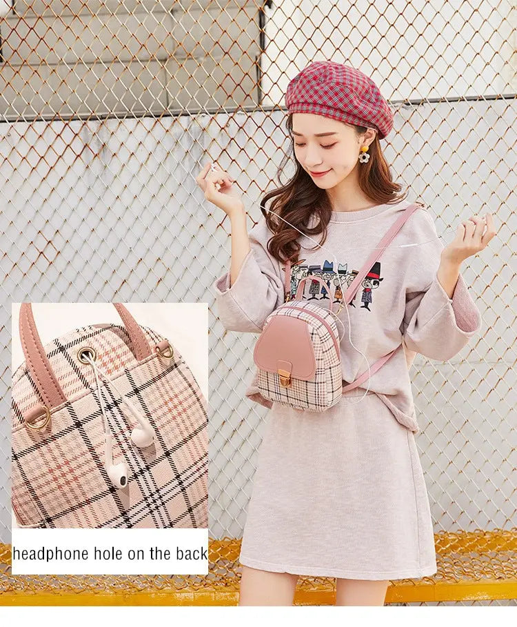 Ladies Check Lock Small Backpack