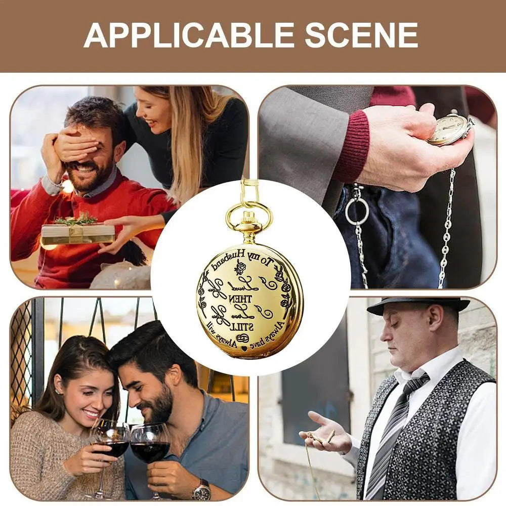 Pocket Watch with Chain Retro Engraving Numeral Watch