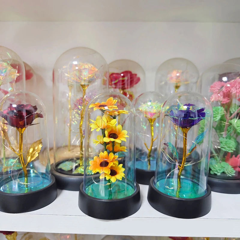 Sunflower Night Light with Eternal Flower LED Glass Cover