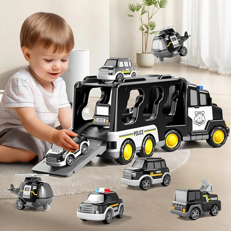 TEMI 5-in-1 Police Car Transport Truck Toy