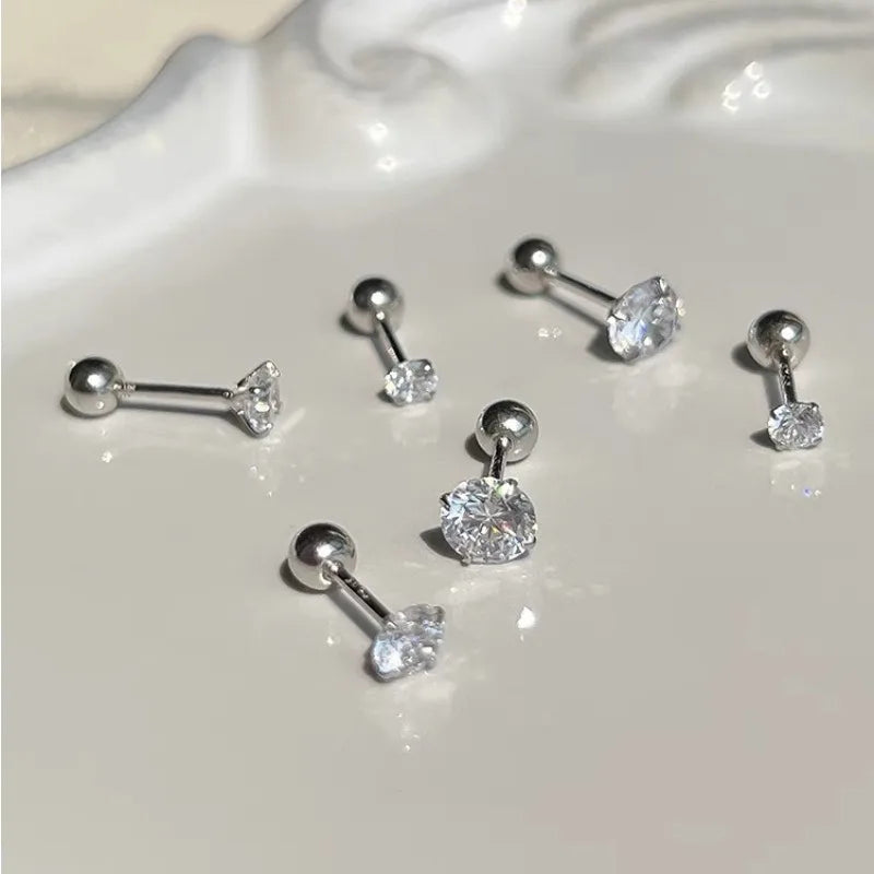 3 Pairs Classic Round Zirconia Stud Earrings for Women