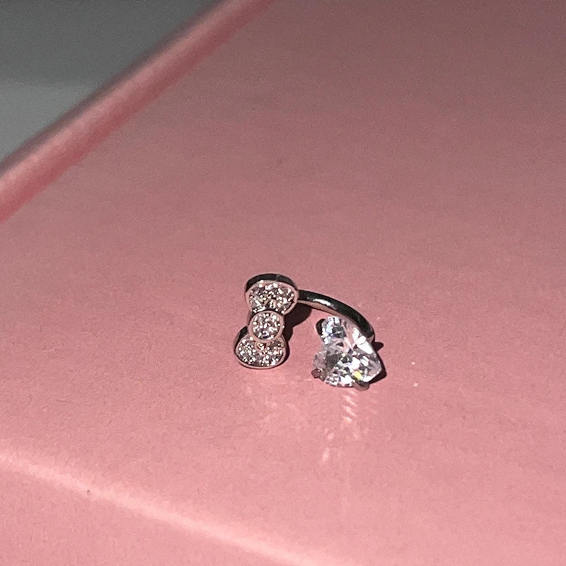 Cute Bowknot Love Heart 316L Stainless Steel Annular Ear Bone Nail Earring