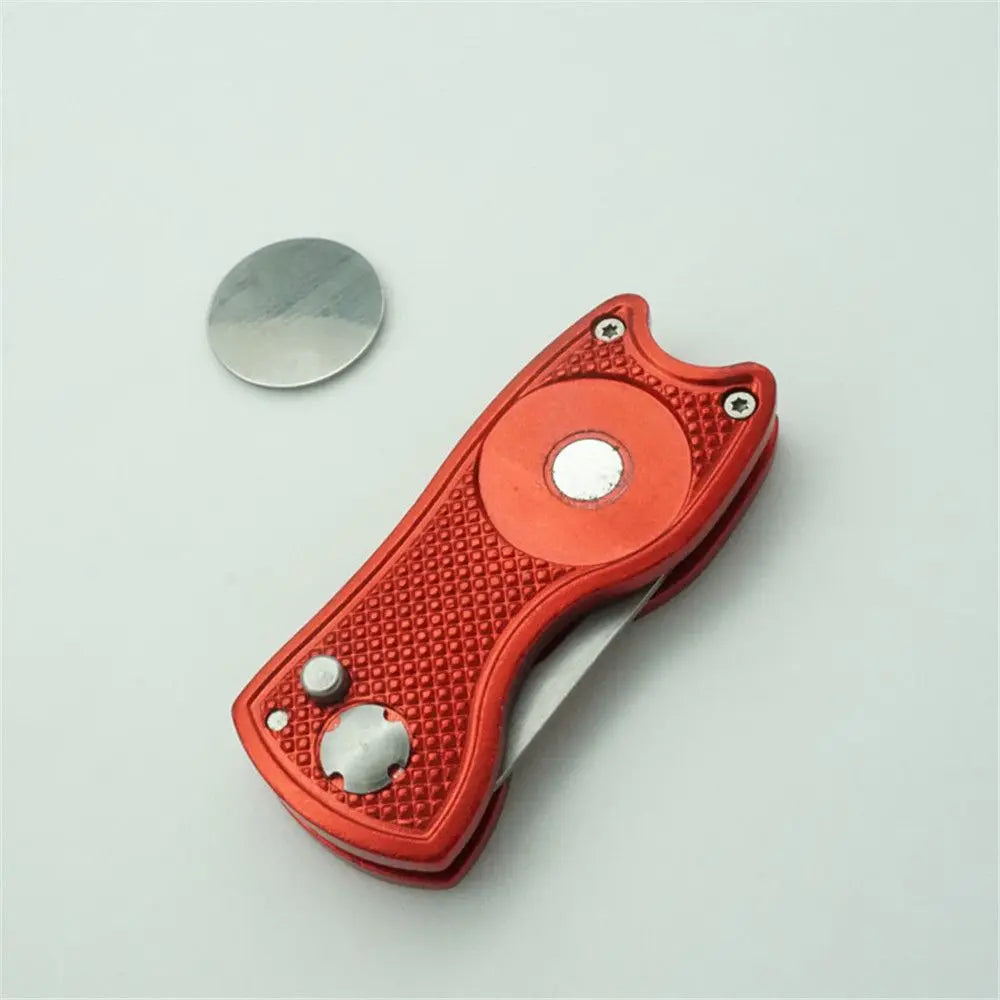 Stainless Steel Golf Divot Repair Switchblade Tool – Magnetic Pitchfork & Groove Cleaner for Greens Maintenance