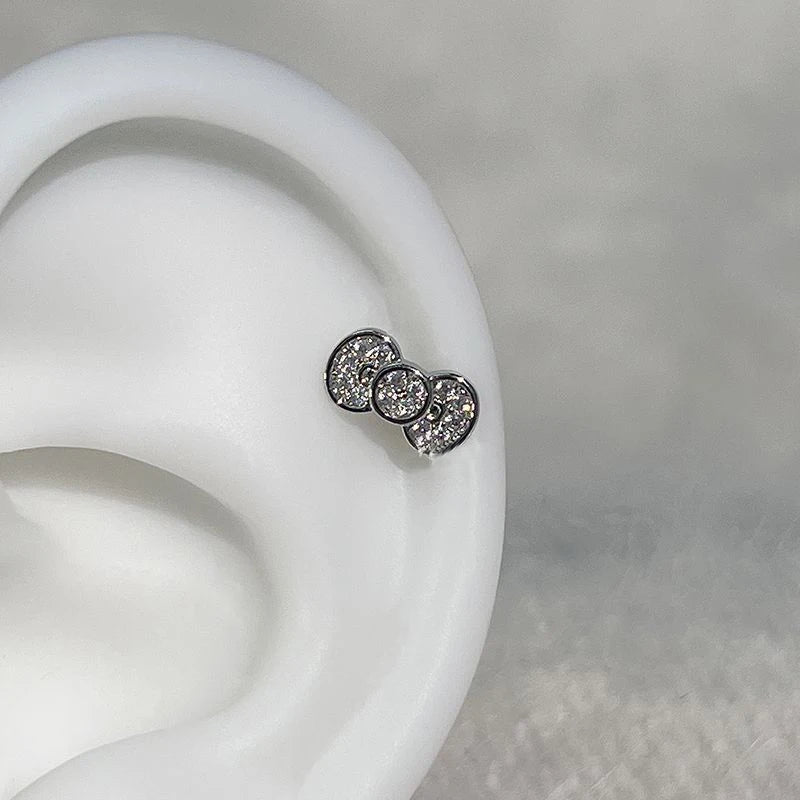 Cute Bowknot Love Heart 316L Stainless Steel Annular Ear Bone Nail Earring